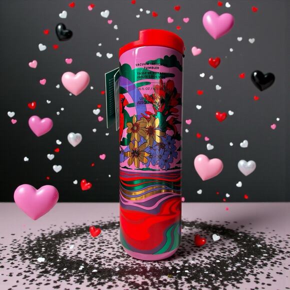 RARE Starbucks Rex Hamilton Pink Cardinal Neon 16 oz Stainless Tumbler New 2024 - Picture 2 of 7